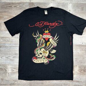Ed Hardy  New York City T-Shirt XXL Black Eagle Skull Snake Audigier